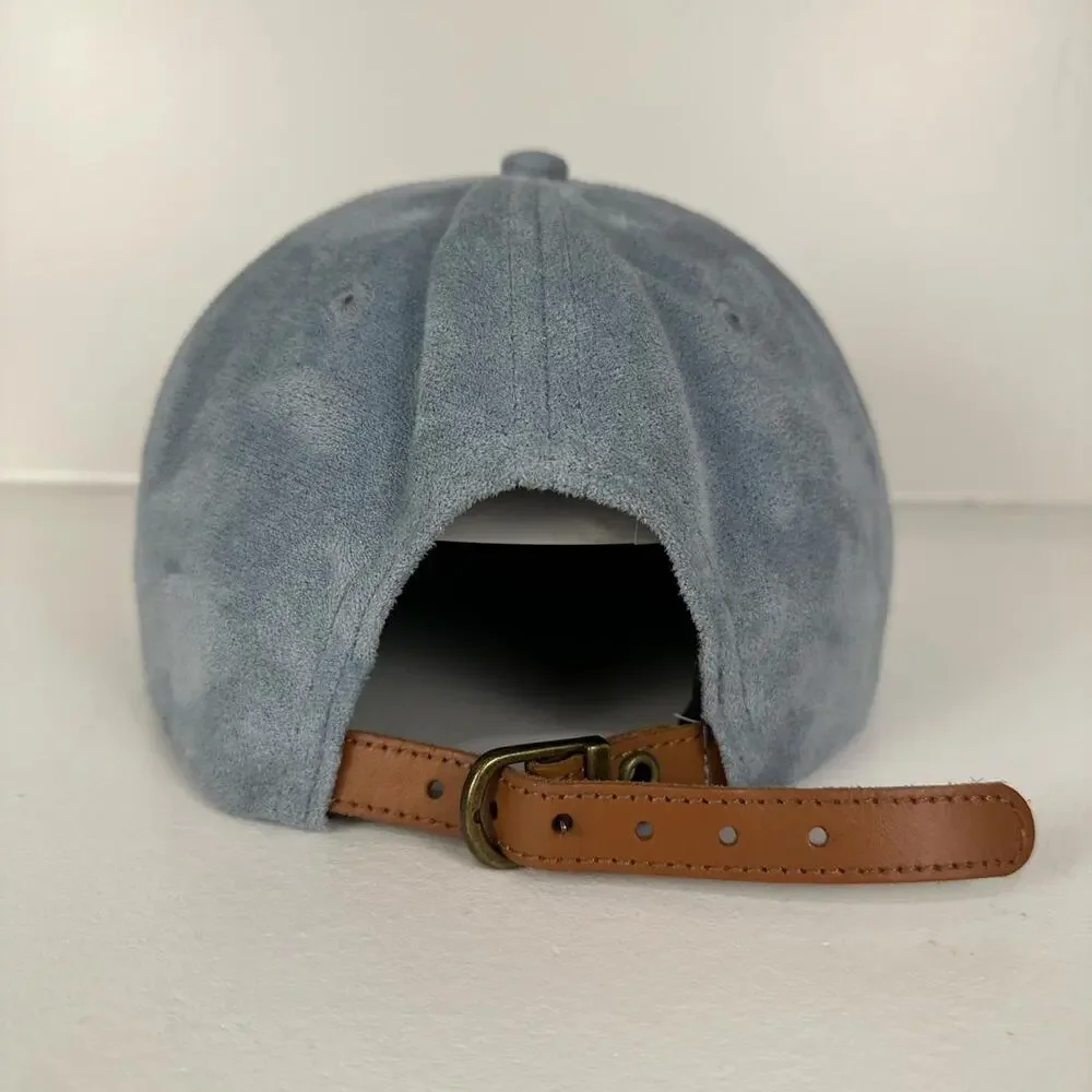 Qilo Pineapple logo suede 5 Panel Adjustable Strapback Hat Blue Brown Dad Cap